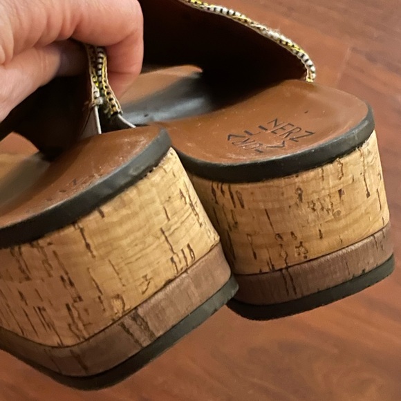 Naturalizer Kirstin Stripe Cork Platform Shoe Wedge Sandal yellow tan mule sz 9 - Picture 12 of 16